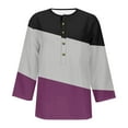 thumbnail image 4 of YLSDY Ladies Tunic Henley Shirts Button Up Notch Neck Tops Slim Fit Flowy Dressy Casual Blouse Workout Summer Basic Raglan 3/4 Sleeve Basic Tees Fashion 2024 Vintage Color Block Shirts Purple 6, 4 of 4