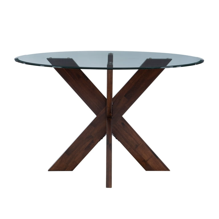 【あーき】X-base Smoked Glass Table Smoked Glass and Oak Base Dining Table | Rotsen Furniture