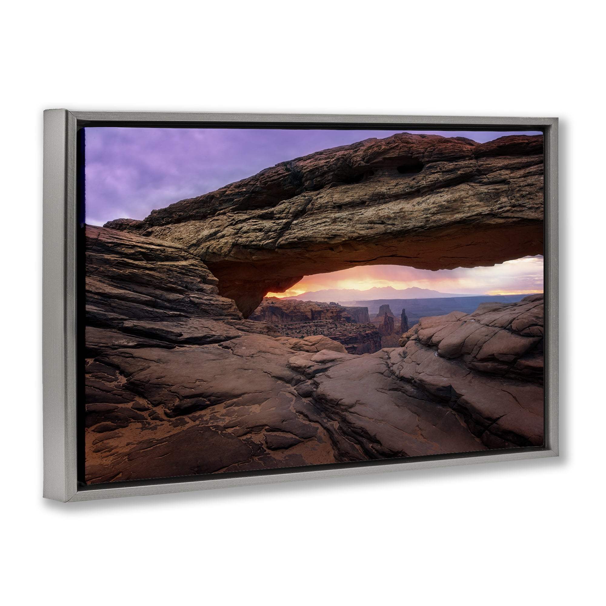 Stupell Industries Natural Canyon Rock Arch Landscape & Nature Photography Gray Floater Framed Canvas Art Print Wall Art, 25 x 17