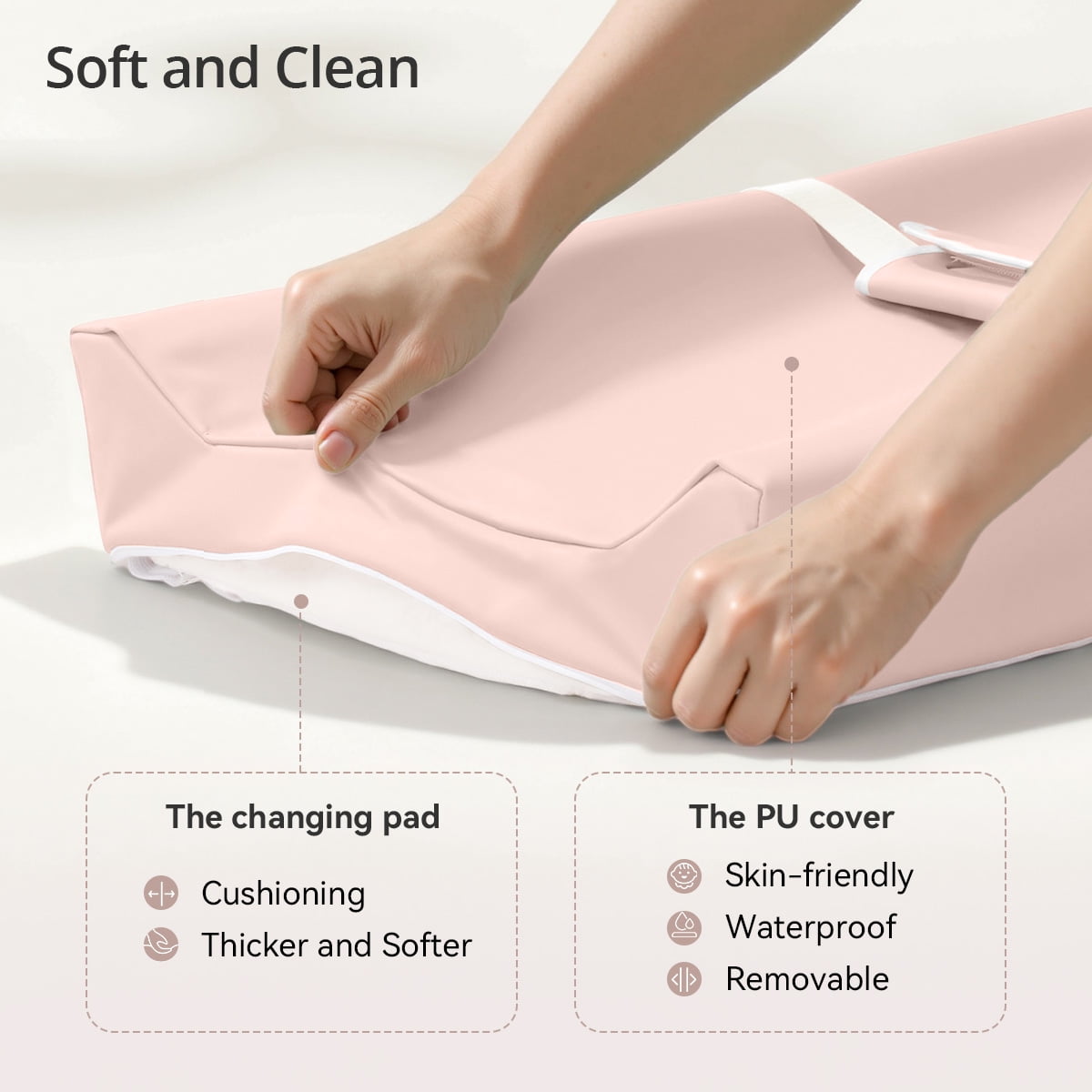Baby Changing Pad, Caveen Wipeable Changing Table Pad with Waterproof PU Cover, Portable Baby Diaper Change Station and Dresser, Pink