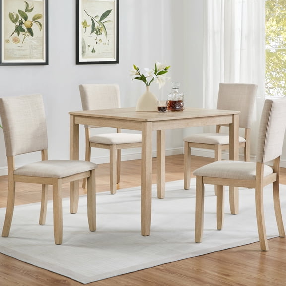 HSUNNS Dining Table Set for 4, 34.5" Square Wooden Kitchen Table Sets with Upholstered Seats Chairs, 5-Piece Dining Room Table Set for Small Space, Breakfast Nook, Light Oak