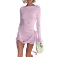 thumbnail image 1 of Vestido Volantes Vestido corto de punto para mujer Ropa diaria de manga larga de color sólido (Rosa M) Cgtredaw Para estrenar, 1 of 1