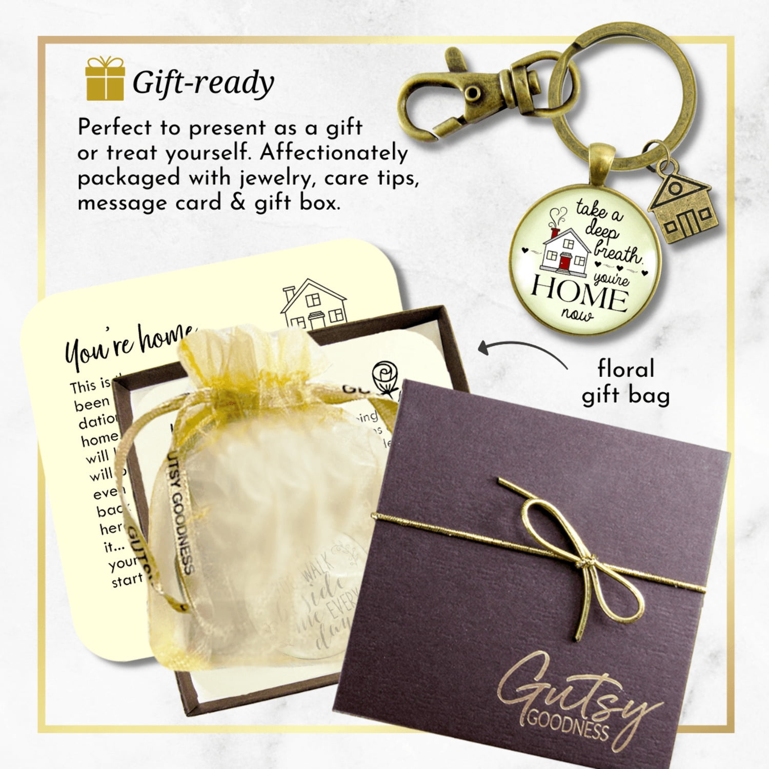 New Home Gutsy Goodness Bronze Keychain Take Deep Breath First House Apartment Gift Idea From Realtor