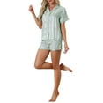 thumbnail image 2 of INSPIRAR CHIC Conjunto de Pijama de Satén para Mujeres con Botones y Manga Corta con Pantalones Cortos L Verde Claro, 2 of 6