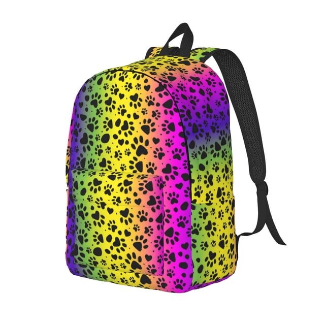 Disketp Animal Paw Rainbow print Canvas Backpack Lightweight Travel Daypack Student Rucksack Laptop Backpack-Medium