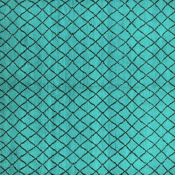 Ahgly Company Machine Washable Indoor Square Oriental Turquoise Blue Industrial Area Rugs, 8' Square