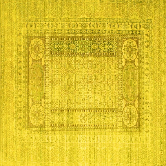 Ahgly Company Indoor Square Abstract Yellow Contemporary Area Rugs, 4' Square
