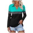 thumbnail image 1 of Huaizzzy T-Shirt Uni à Manches Longues Col en V pour Femmes, Mode Été, 1 of 3