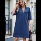 thumbnail image 4 of Vestido Camisero Vaquero para Mujer, de Verano, con Cuello en V, Minivestido Informal con Bolsillos. Azul Oscuro L, 4 of 9