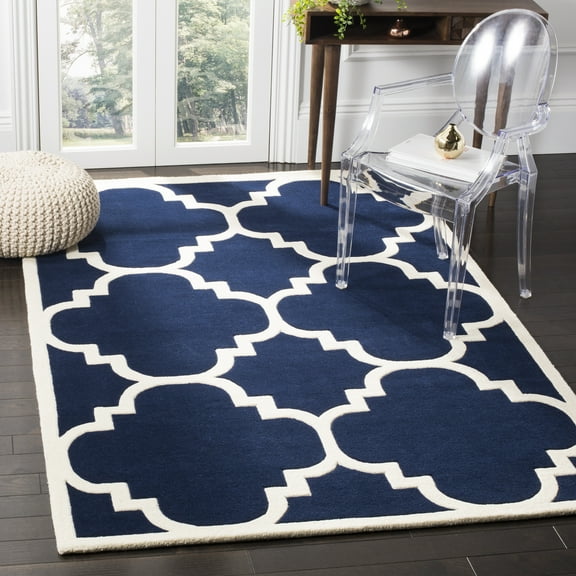 SAFAVIEH Chatham Hayden Geometric Wool Area Rug, Dark Blue/Ivory, 2' x 3'