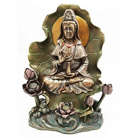 Seated Kuan Yin Statue - Bodhisattva Buddha Kuan Yin Seated on Lotus In Meditation Sculpture Statue