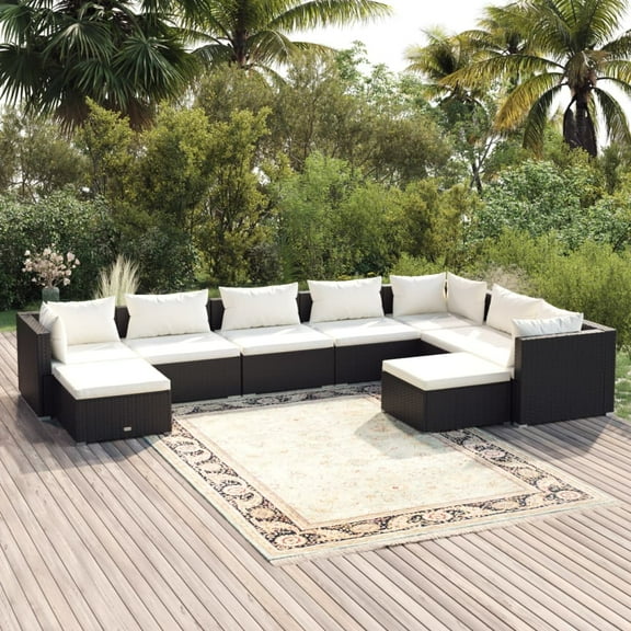 vidaXL 9 Piece Garden Lounge Set with Cushions Poly Rattan Black