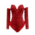 thumbnail image 4 of NMMUED Bodysuits for Women, Sequin Bodysuit, Sparkly Bodysuit for Women, Strapless Bodysuit, Party Outfits for Women, Red XXL, 4 of 5