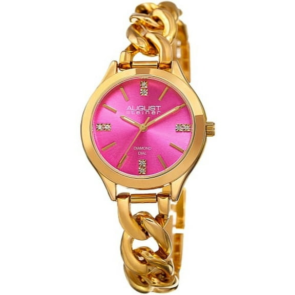 Women's Quartz Diamond Gold-Tone Pink Bracelet Watch