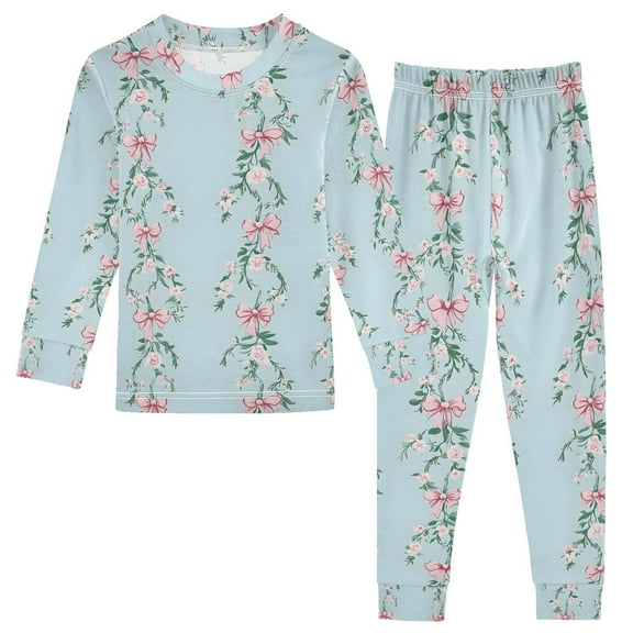 joogoo Flowers Bows 2 Piece Long Sleeve Tee and Pants Cotton Pajama Set 5Y