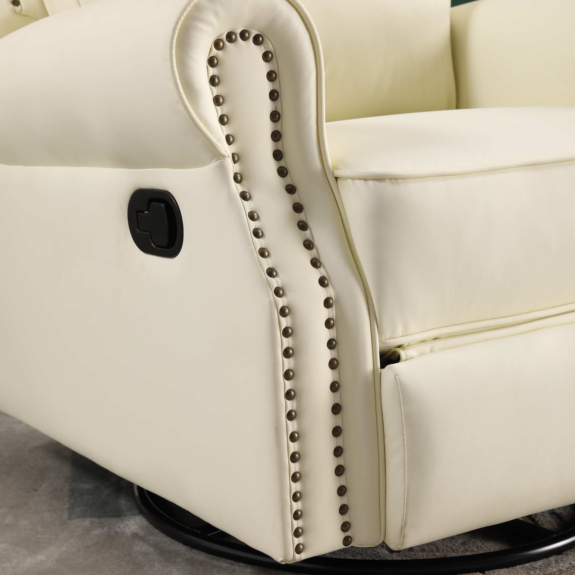 Dinosisco Swivel Rocker Recliner, Upholstered Glider Rocking Chair, Beige Faux Leather