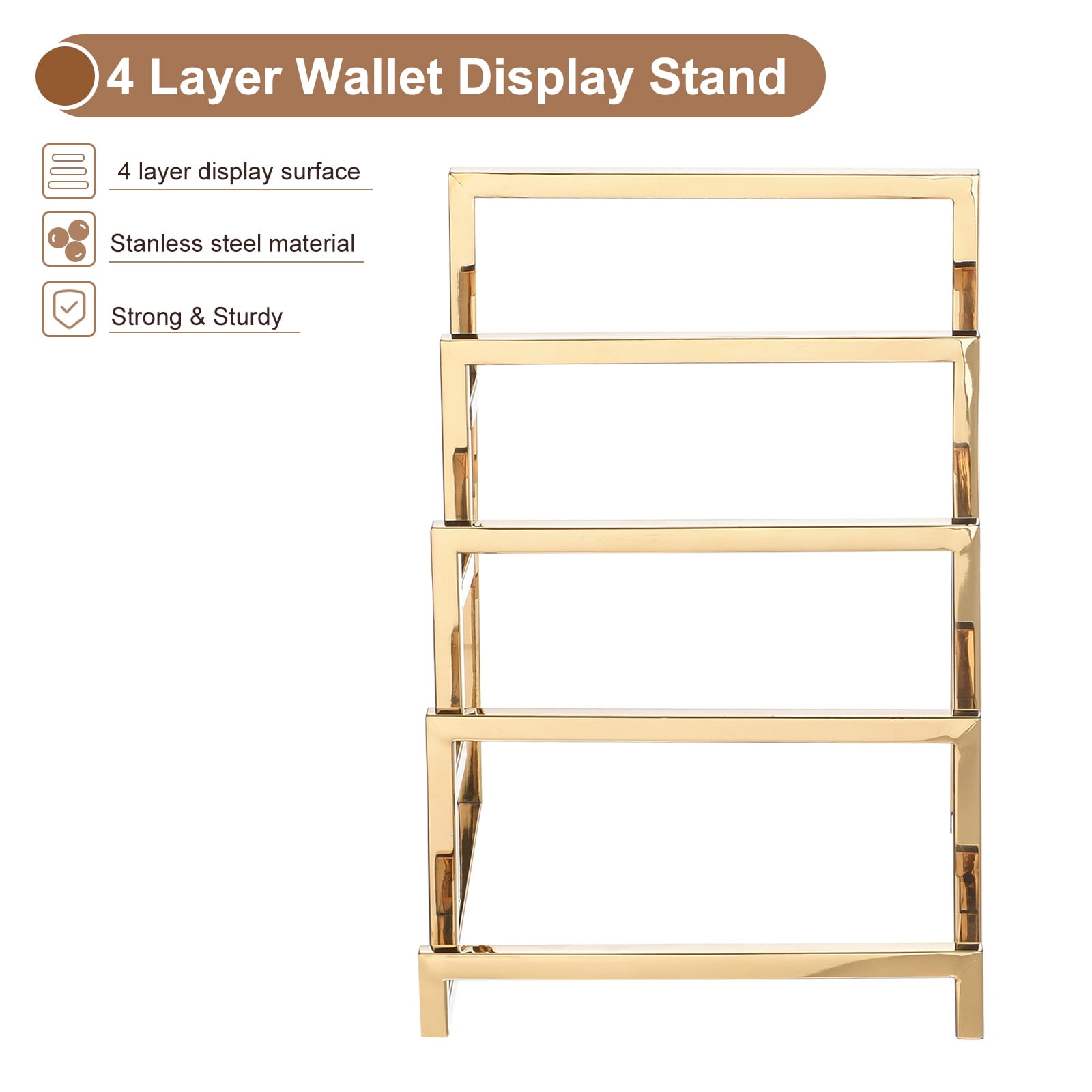 Unique Bargains Clutch Purse Display Stand 3 Layer Wallet Rack Retail Gold