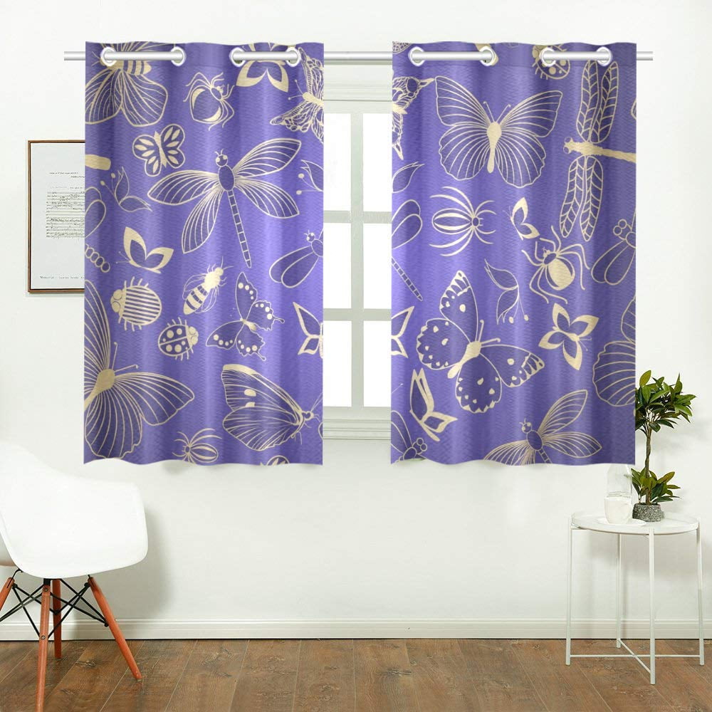 MKHERT Dragonfly Purple Window Curtain Kitchen Curtains Window
