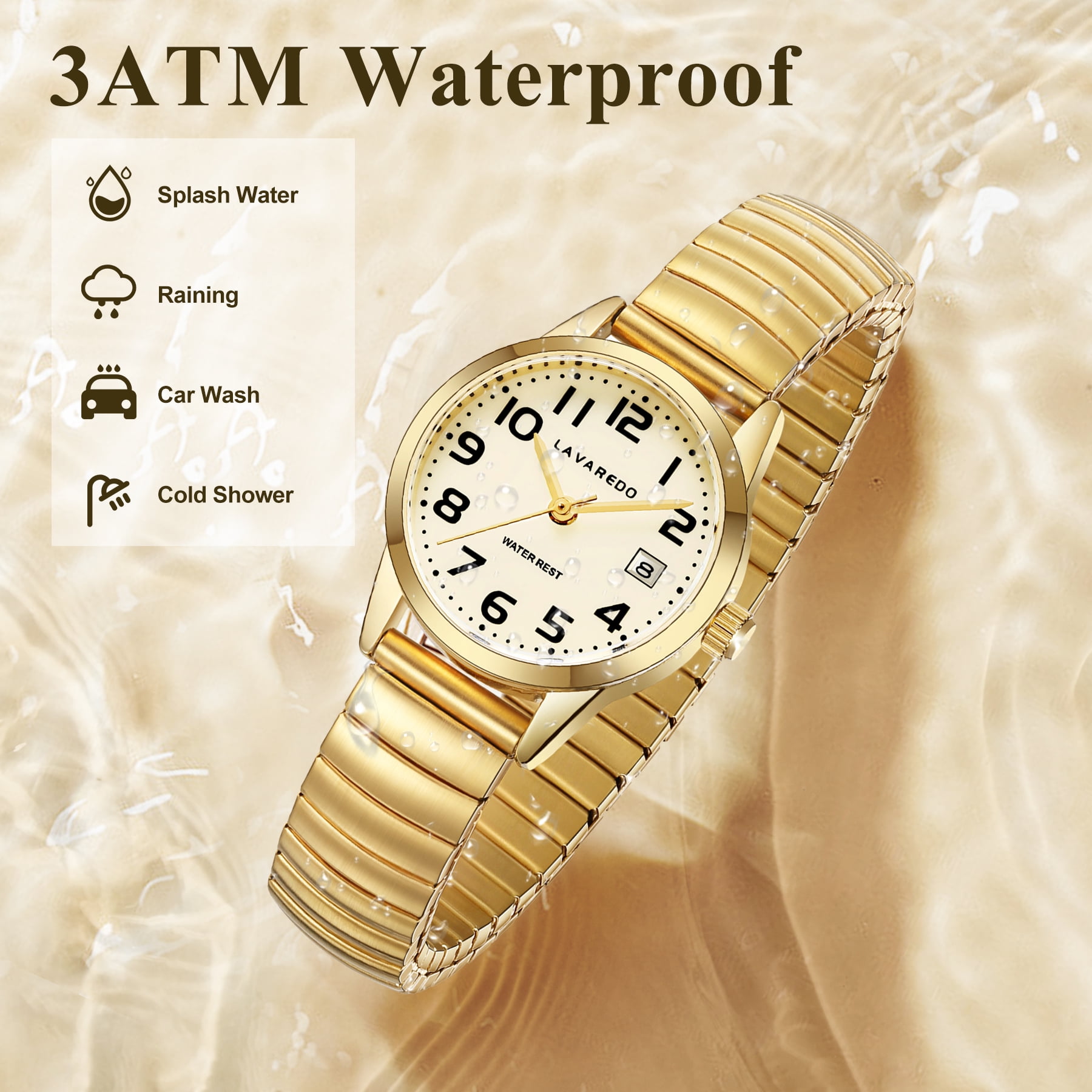 Watches for Women Easy Reader Analog Ladies Quartz Watches with Stainless Steel Expansion Band, Waterproof Watches Gift For Women -M Size