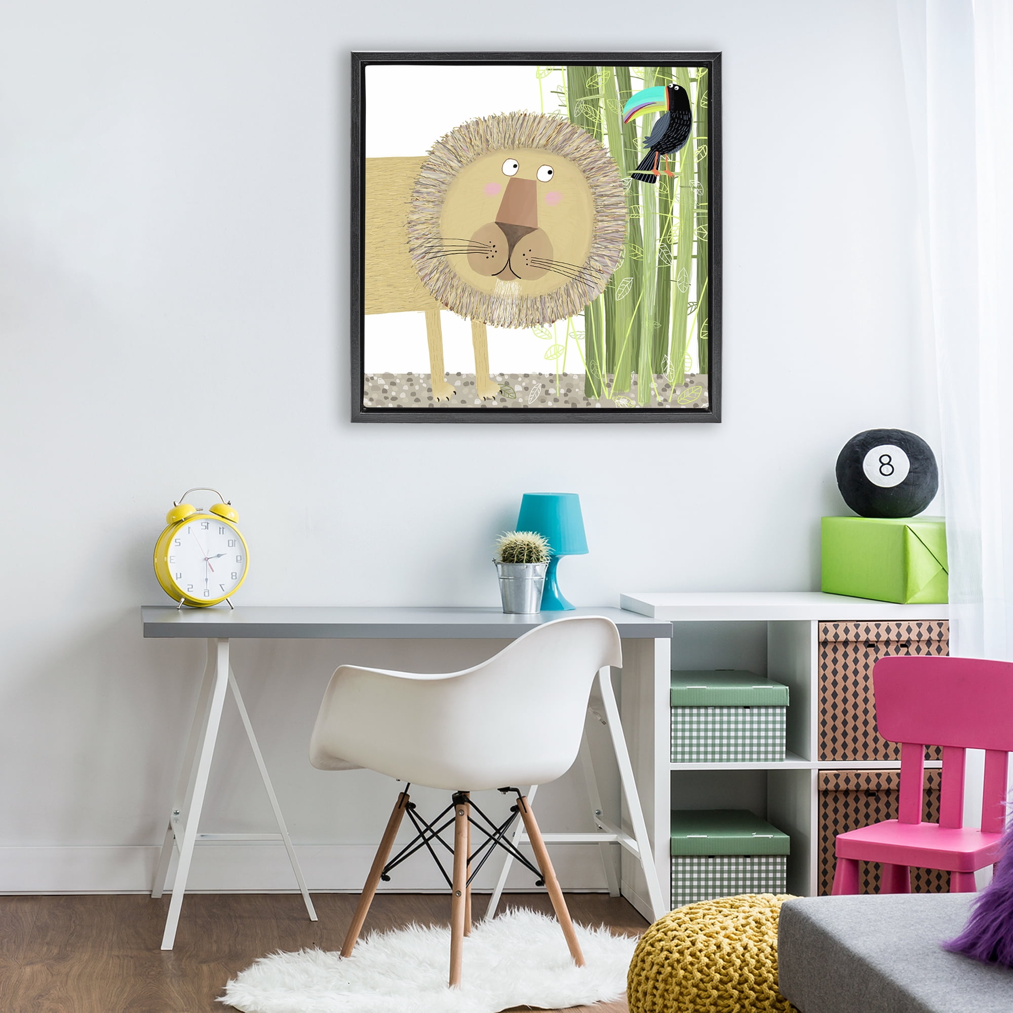 Stupell Industries Lion with Bamboo Trees & Toucan Black Framed Floater Canvas Wall Art, design by Carla Daly
