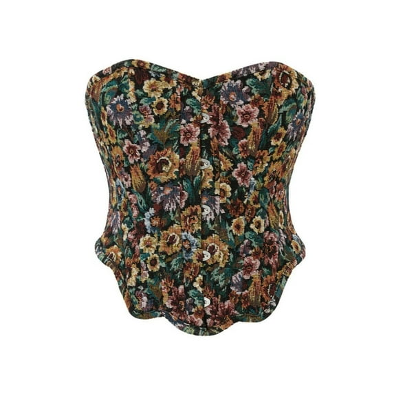 DAIZBELLA Women's Medieval Vintage Floral Lace-up Corset Top Overbust Boned Bustier, L