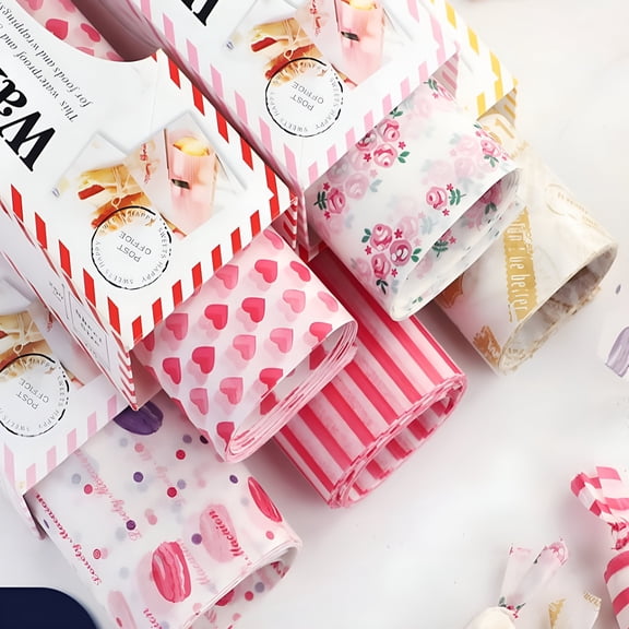 CCOCC 50-Pack Food Grade Wax Paper Sheets,Oil-Resistant Wrapping Paper for Burgers,Sandwiches,Pastries & Baked Goods,Multicolor Red & Yellow Design,8.4" x 9.8" Food Service Liners