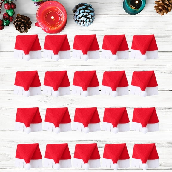 HOOWIFFY 20Pcs Santa Hat Wine Glass Covers Christmas Flutes Cup Decor Assorted