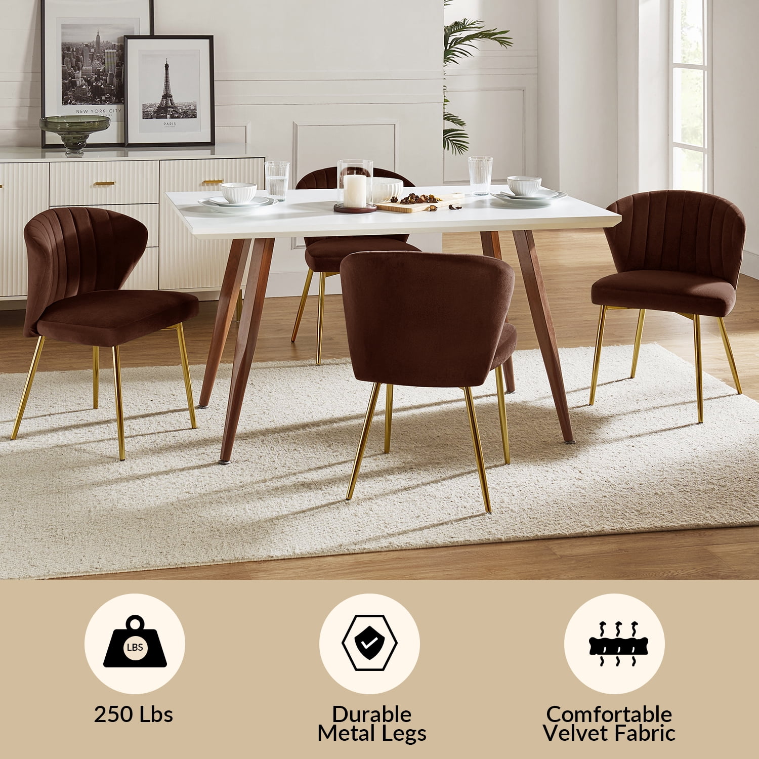 Tina's Home Velvet Dining Chairs Set of 2 Upholstered Wingback Side Chairs Living Room Kitchen Auburn