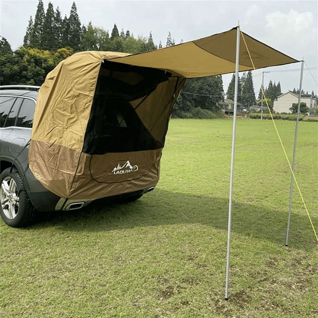 2X LADUTA Car Trunk Tent Sunshade Rainproof Tailgate Shade Awning Tent Brown
