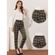 thumbnail image 2 of Pantalones Largos Rectos Allegra K Pantalones a cuadros de Tartán vintage Marrón S, 2 of 4