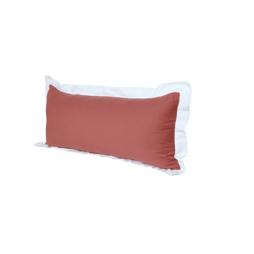 LR Home Ox Bay Hand-Woven Pink/White Bordered All-Natural Cotton Pillow Cover