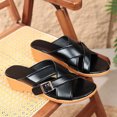 thumbnail image 6 of Women Crisscross Buckle Wedge Slide Sandals Open Toe Slip On Summer Casual Mules Black 9, 6 of 9