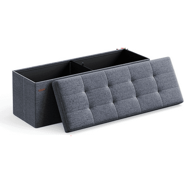 43 Inches Folding Storage Ottoman Bench, Ottoman Foot Rest, End of Bed Bench, Storage Chest, Load 660 lb, for Living Room, Bedroom, Entryway, Misty Blue