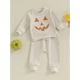 thumbnail image 2 of 0-3Y Infant Baby Boy Halloween Pants Outfits Long Sleeve Pumpkin Face Sweatshirt Pants Fall Halloween Clothes Set, 2 of 7