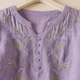 thumbnail image 4 of Elainilye Fashion Tops for Women 2024 Casual Loose T-Shirt 3/4 Sleeve Button Pockets Tops Cotton and Linen Blouse,Purple, 4 of 9