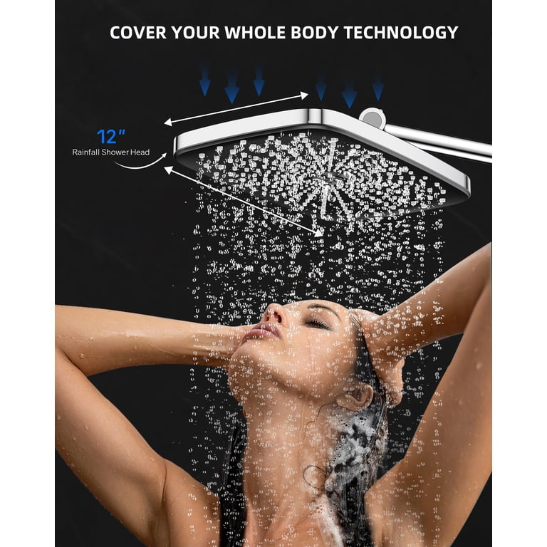 Hodvit 12 Inch High Pressure Rainfall Shower Head 10 Spray Handheld ...