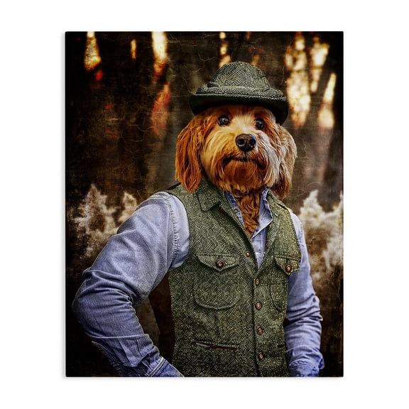 Stupell Industries Terrier Dog Classic Clothing Animals & Insects Painting Gallery Wrapped Canvas Art Print Wall Art, 16 x 20