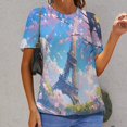thumbnail image 6 of Blossoming Paris Eiffel Tower Women's Short Sleeve T-Shirt Crew Neck Casual Summer Trendy Loose Fit Tops, 6 of 6