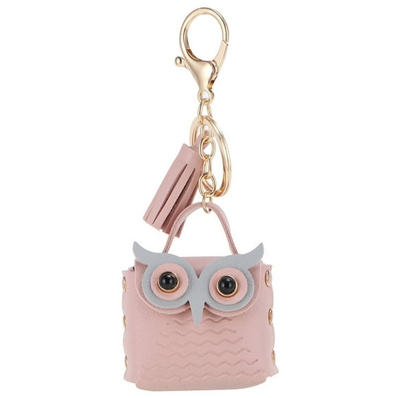 Cyber_Monday Deals!Black_Friday Deals 50% off Clear! Byikun Owl Leather Coin Purse Key Buckle Earphone Storage Bag Double Leather Owl Tassel Wallet Bluetooth Earphone Hanging Bag Decoration