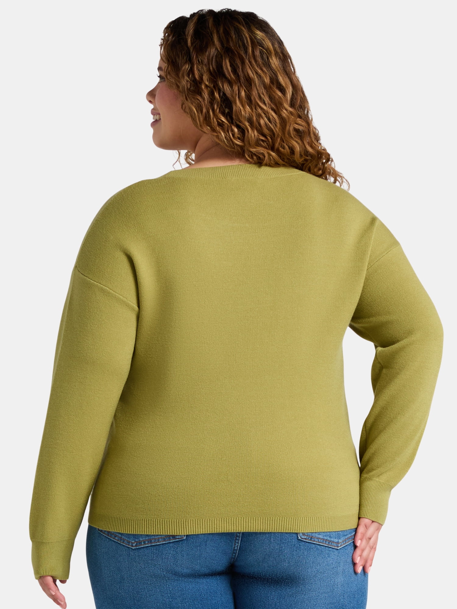 Terra & Sky Plus Size Double-Knit Twist Sweater, Soft Breathable
