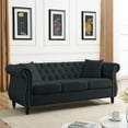 thumbnail image 3 of Chesterfield Sofa Set of 2 with 4 Pillows, Loveseat and 3 Seater Velvet Upholstered Tufted Couch with Rolled Arms and Nailhead, Leisure Sofa Couch for Living Room, Bedroom, Office, Apartment, Black, 3 of 9