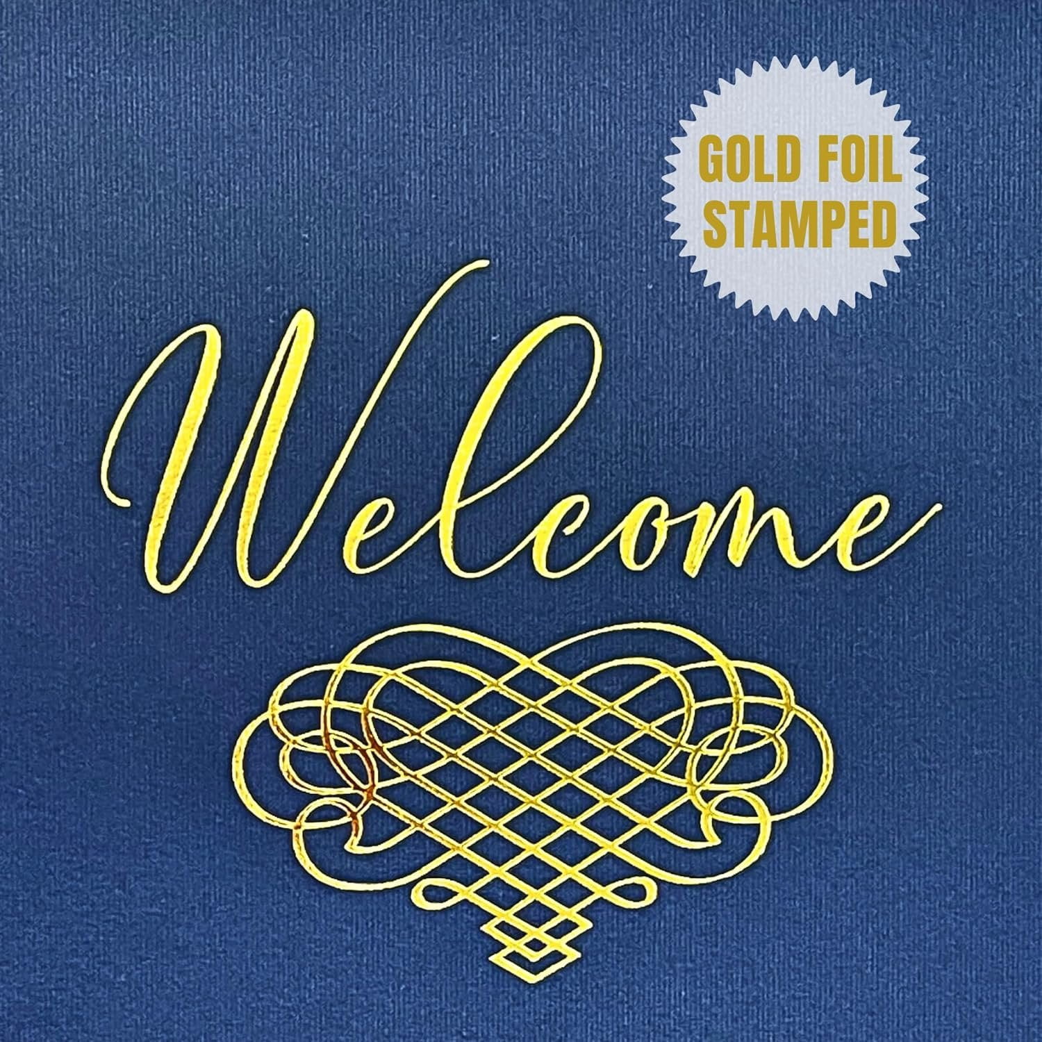 Welcome Packet Folders Dark Blue Linen Luxury with Two Pockets  25 pk 9x12 Gold Foil Membership, Church, Team, New Hire, Visitors Business Card Insert