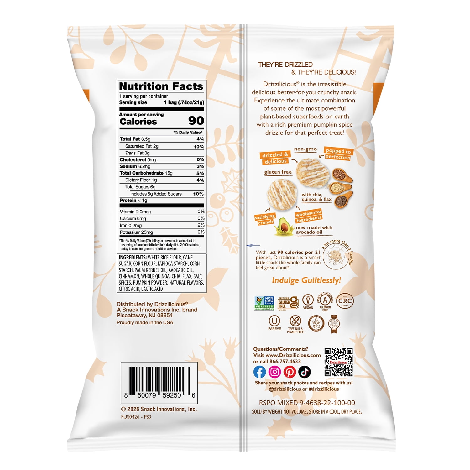 Drizzilicious Pumpkin Spice Mini Rice Cakes 0.74oz