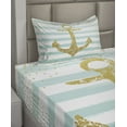 thumbnail image 2 of Ambesonne Vintage Fitted & Top Sheet Set with Sham, Marine Golden Anchor, Pale Blue White, 2 of 4