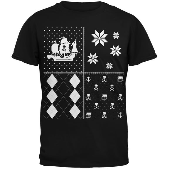Pirates Festive Blocks Ugly Christmas Sweater Black Adult T-Shirt - X-Large