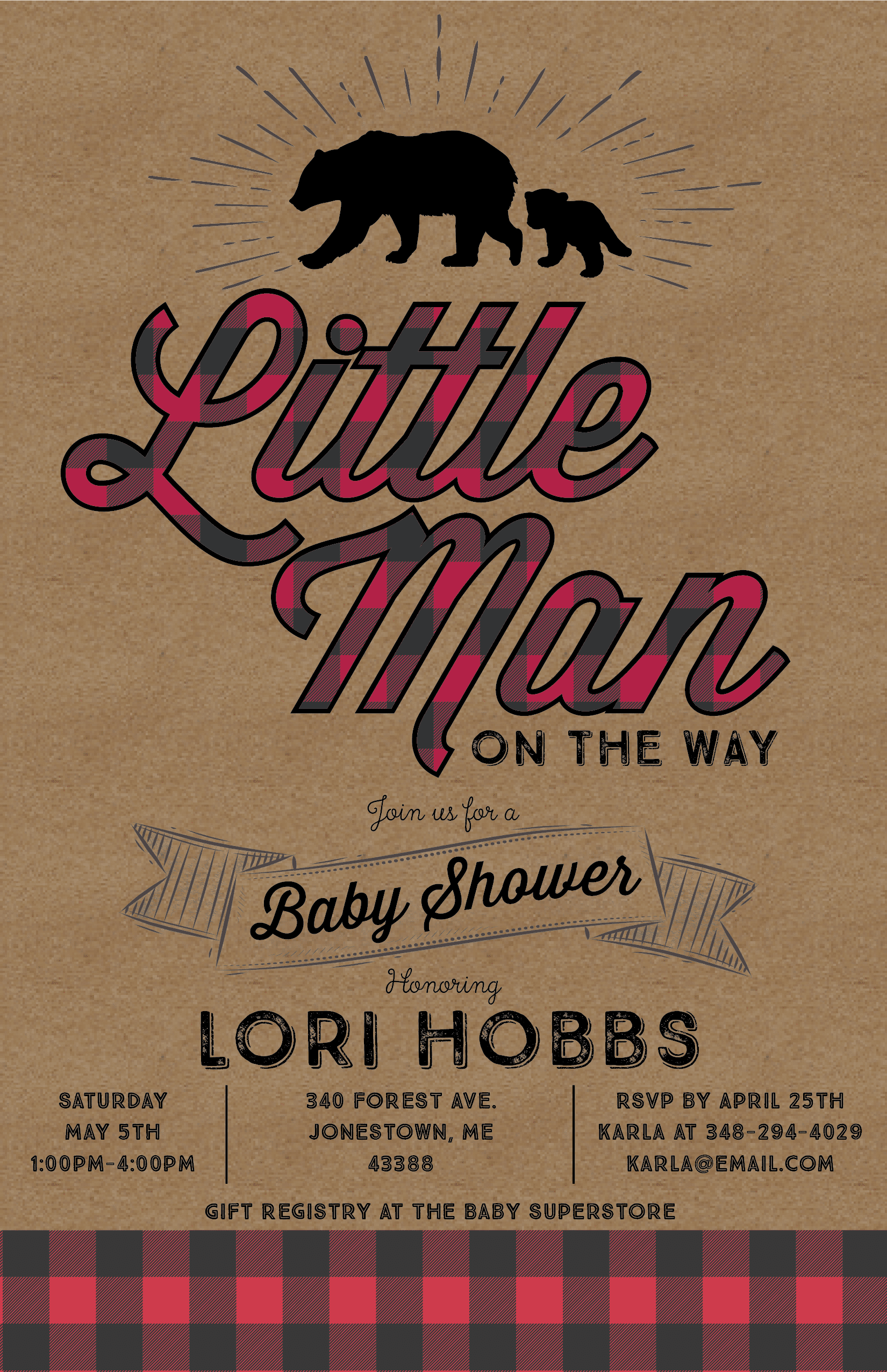 free buffalo plaid baby shower invitations