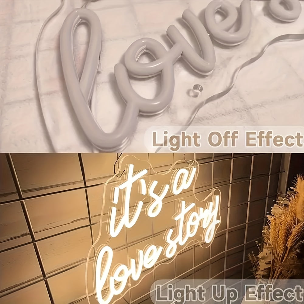 White Love Story LED Neon Sign | USB-Powered Aesthetic Wall Decor For Bedroom & Living Room | Wedding, Birthday Party Gift With Romantic Glow