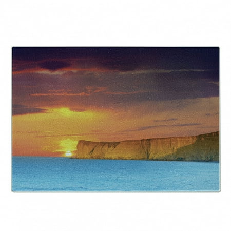 

Ocean Cutting Board Dramatic Sea Summer Sunset with Huge Cliff Vibrant Colors Overcast Picture Decorative Tempered Glass Cutting and Serving Board Small Size Yellow Purple Blue by Ambesonne