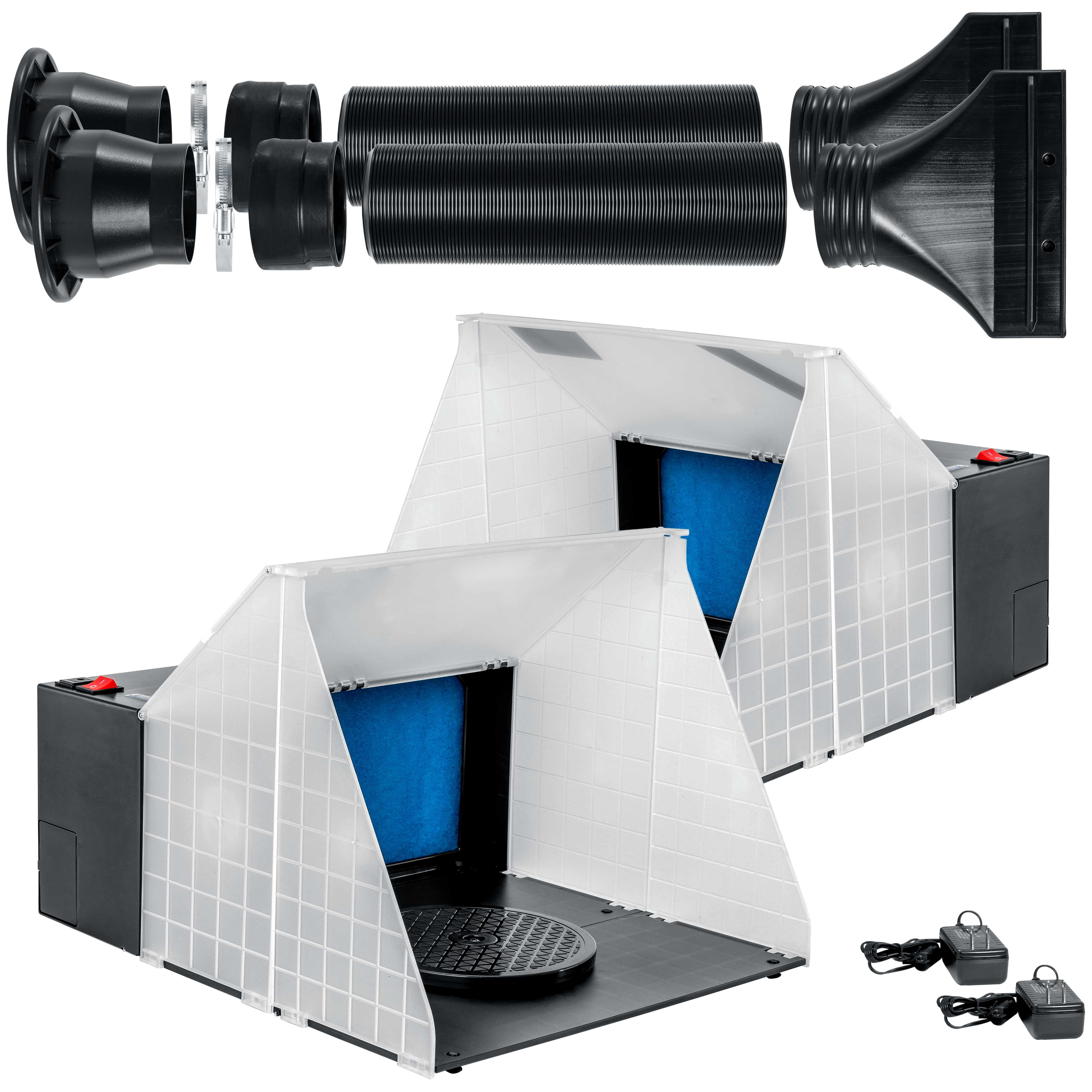 Master Portable Hobby Dual Airbrush Spray Booth Kit with Exhaust Extension Hose (Extends up to 5.6 Feet)