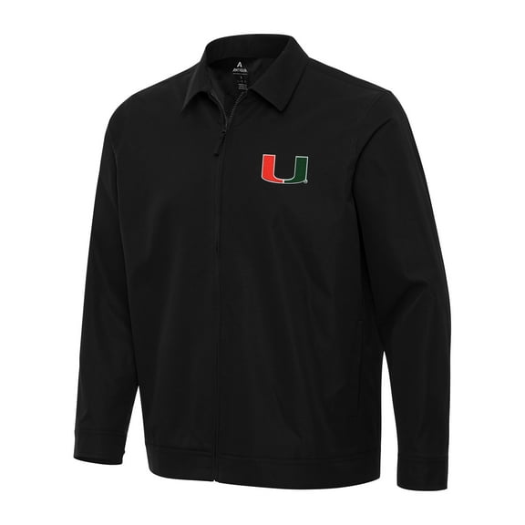 Men's Antigua  Black Miami Hurricanes Pivot Full-Zip Jacket
